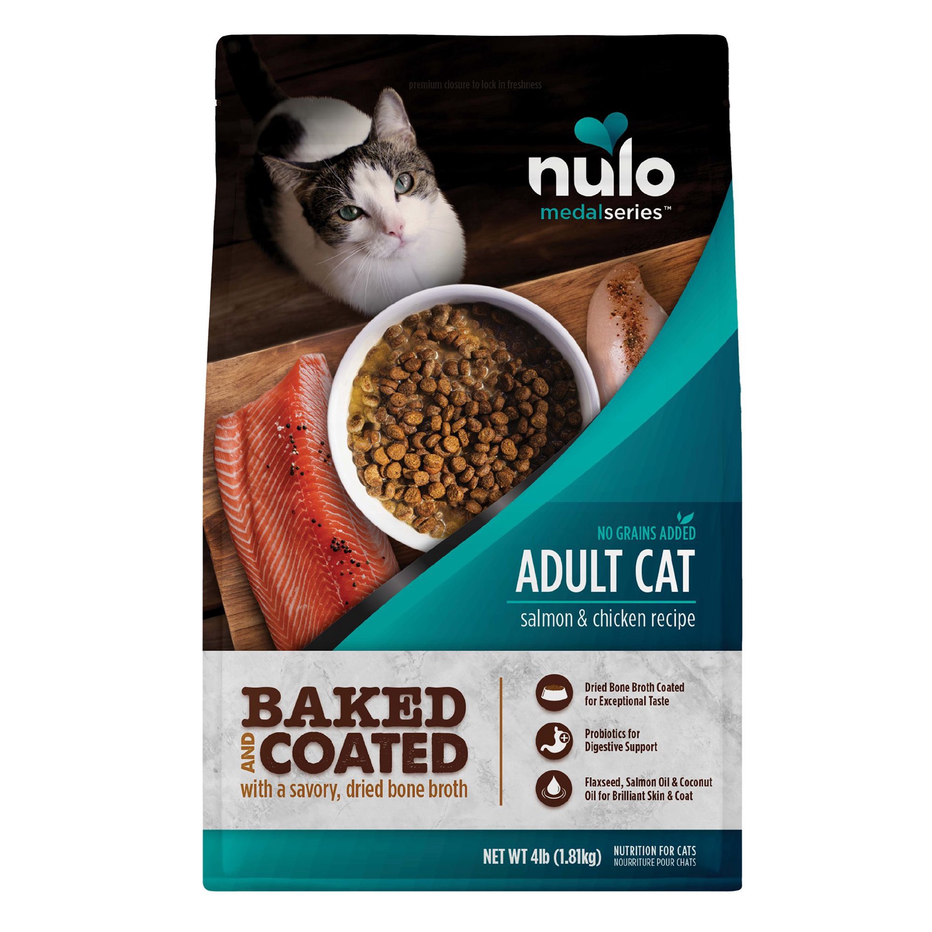 slide 1 of 1, Nulo Baked and Coated Adult Cat Food - Grain Free, Salmon & Chicken, 4 lb