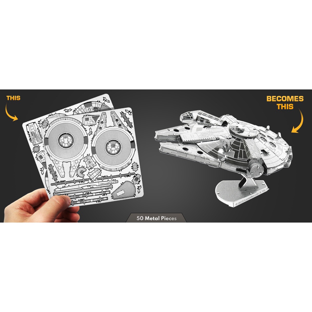 slide 11 of 13, Fascinations Metal Earth Star Wars Millennium Falcon Steel Model Kit, 2.83 in x 2.2 in x 1.81 in