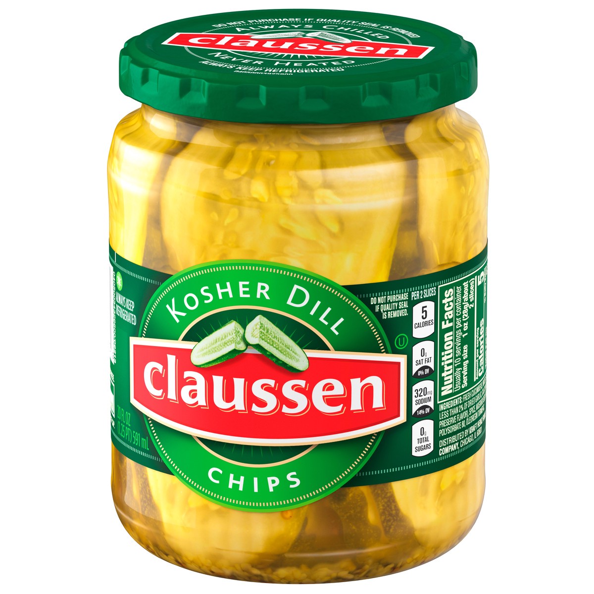 slide 12 of 13, Claussen Kosher Dill Pickle Chips, 20 fl. oz. Jar, 20 fl oz