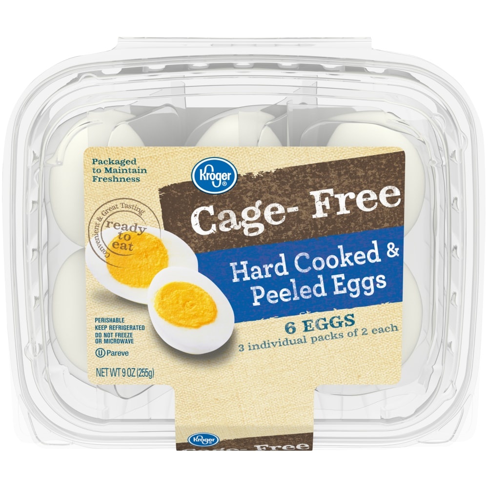 slide 1 of 1, Kroger Cage-Free Hard Cooked & Peeled Eggs, 6 ct; 9 oz