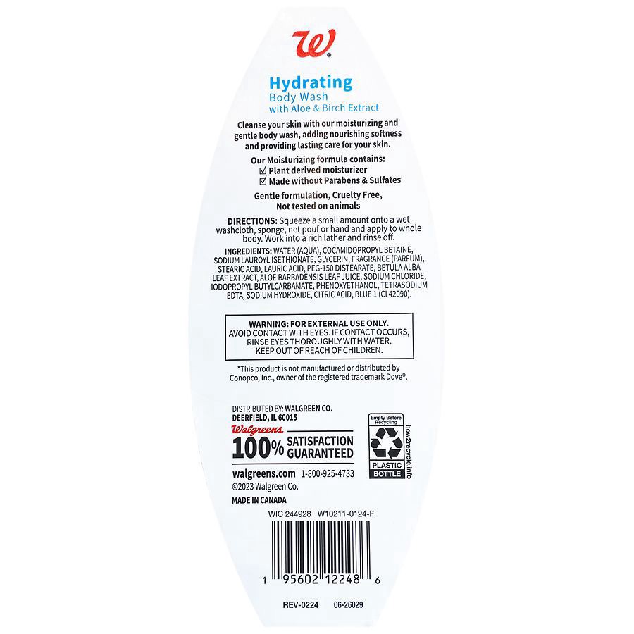 slide 2 of 4, Walgreens Hydrating Body Wash With Aloe & Birch Water, 22 fl oz