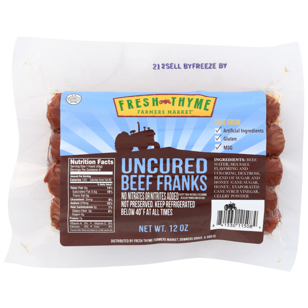 slide 1 of 1, Fresh Thyme Uncured Beef Franks, 12 oz