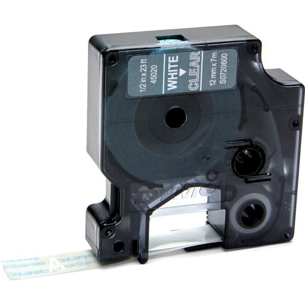 slide 3 of 8, Dymo D1 Self-Adhesive Standard Labeling Tape For Labelmanager And Labelwriter Duo Label Makers, 12"" X 23', White On Clear, 1 ct