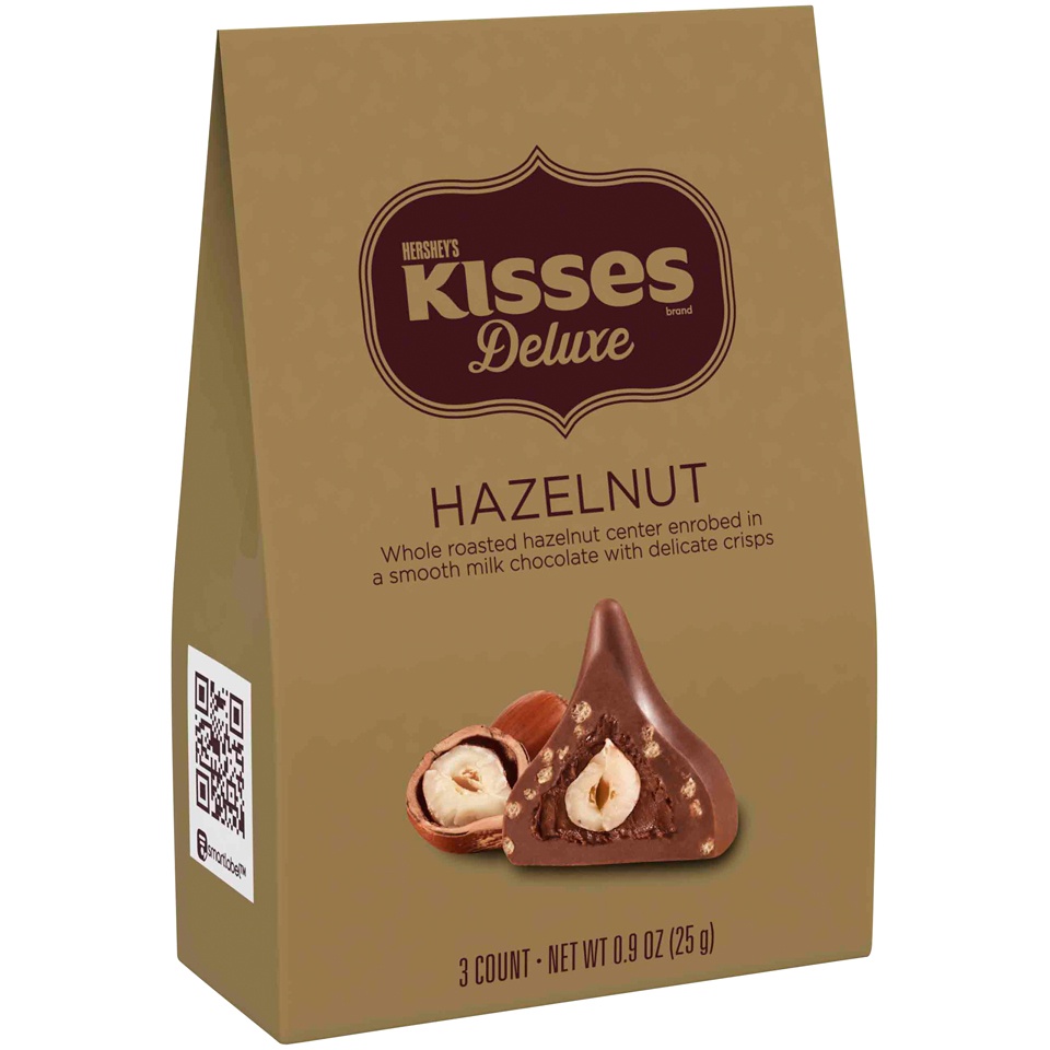 slide 1 of 1, Kisses Hersheys Kisses Deluxe With Whole Roasted Hazelnut Center, 0.9 oz