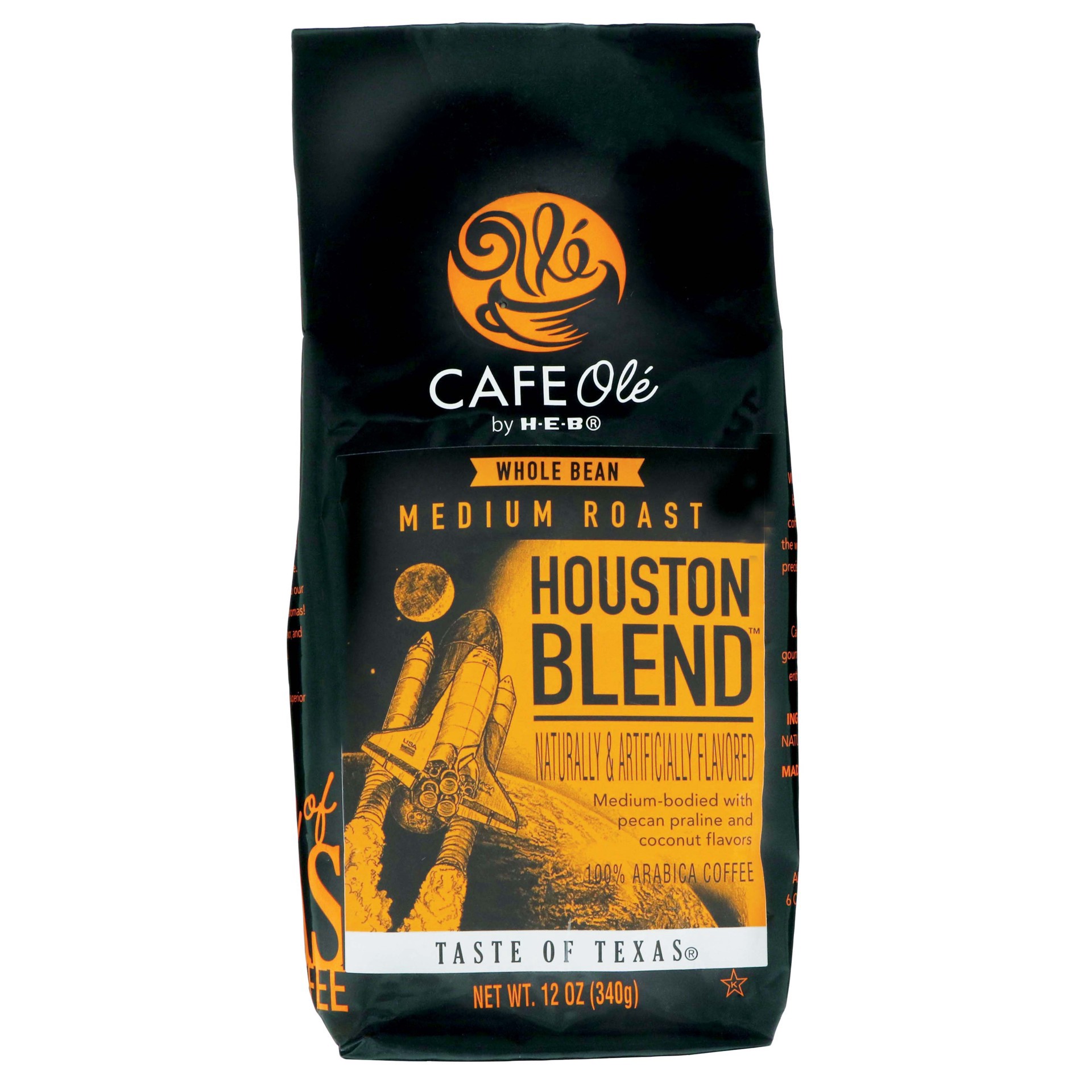slide 1 of 1, CAFE Olé by H-E-B Whole Bean Medium Roast Houston Blend Coffee, 12 oz