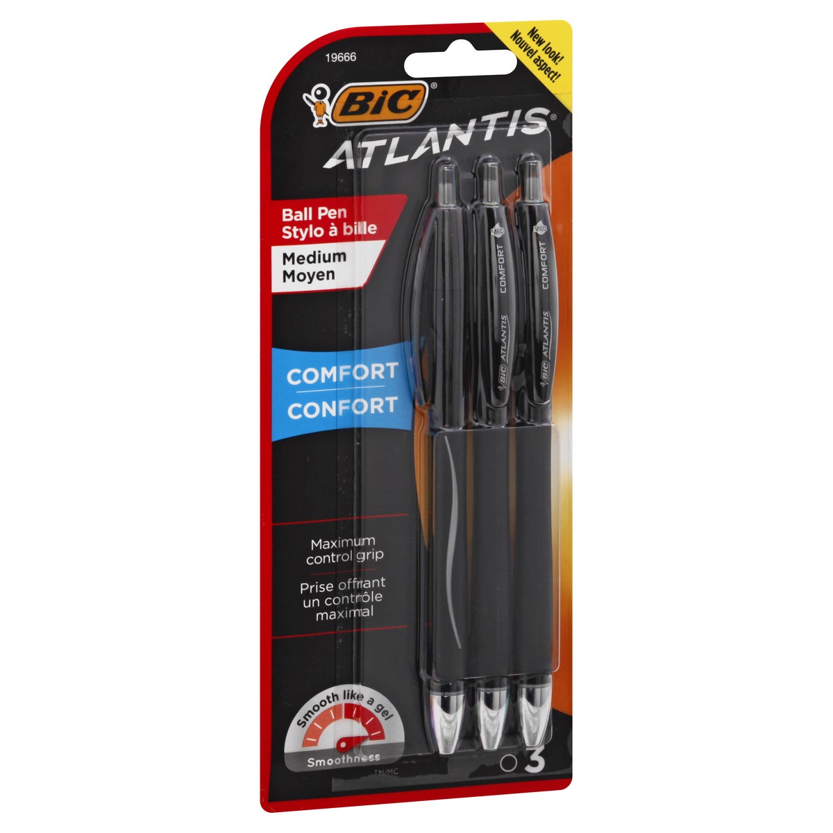 slide 2 of 9, BIC Atlantis Medium Comfort Black Ball Pens 3 ea, 3 ct