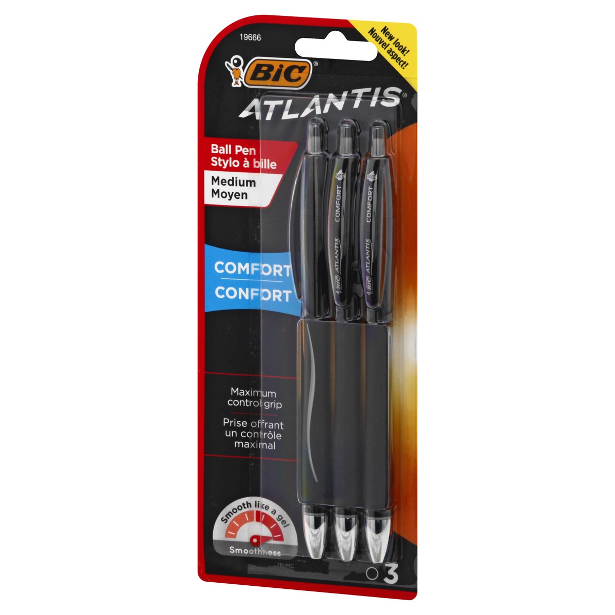 slide 3 of 9, BIC Atlantis Medium Comfort Black Ball Pens 3 ea, 3 ct