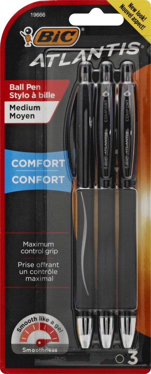 slide 6 of 9, BIC Atlantis Medium Comfort Black Ball Pens 3 ea, 3 ct