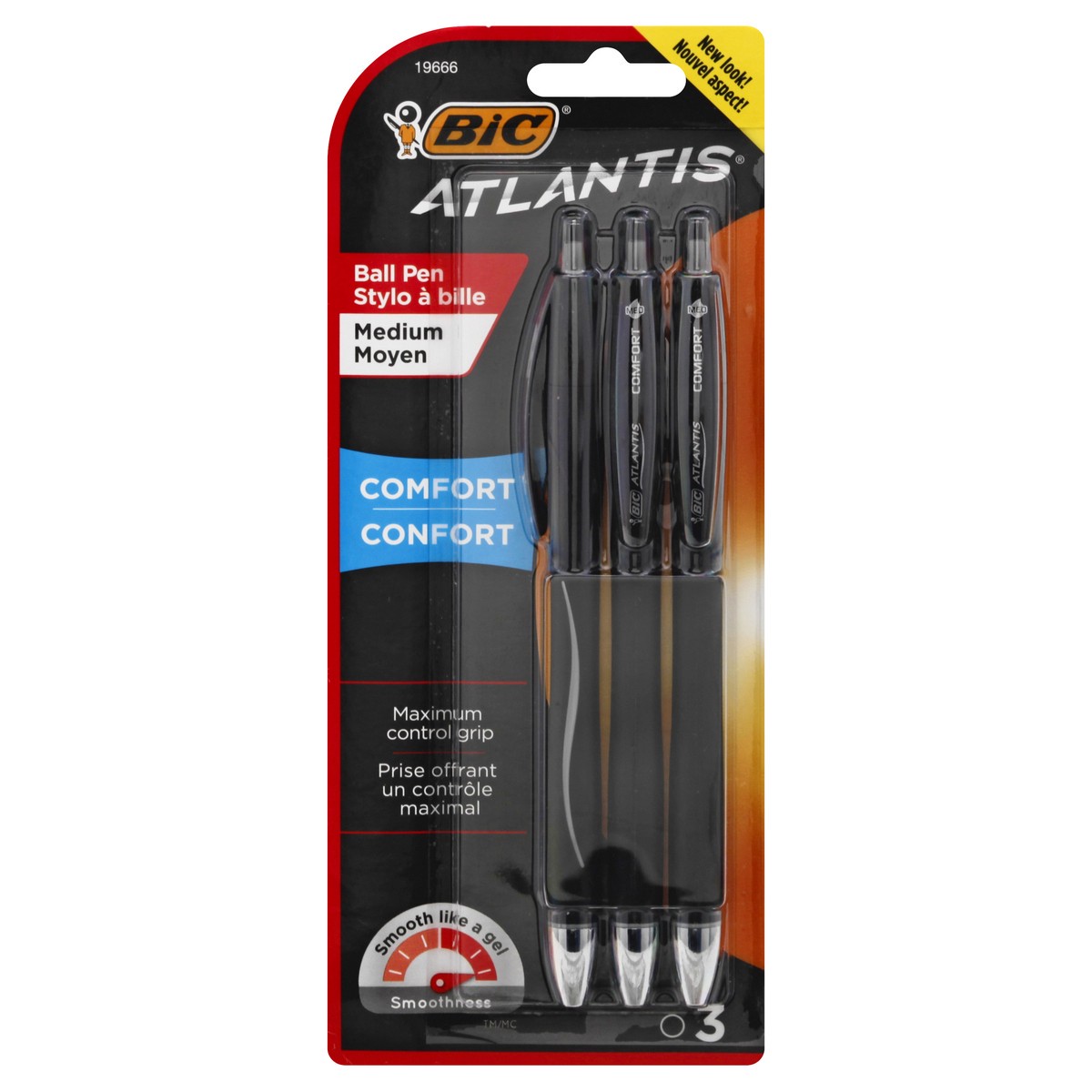 slide 1 of 9, BIC Atlantis Medium Comfort Black Ball Pens 3 ea, 3 ct