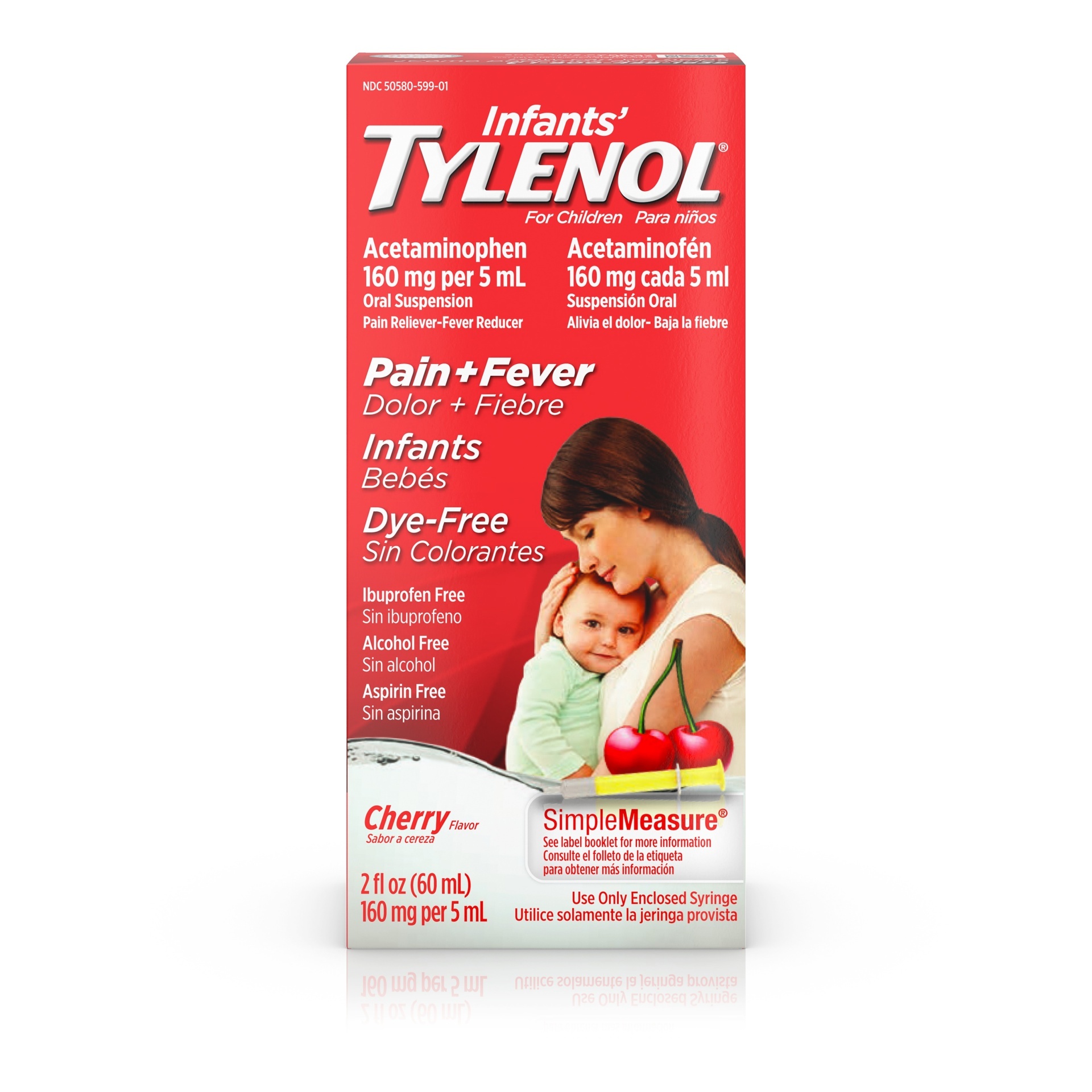 slide 1 of 1, Tylenol Infant's Dye Free Liquid Cherry Pain and Fever Syrup, 2 fl oz