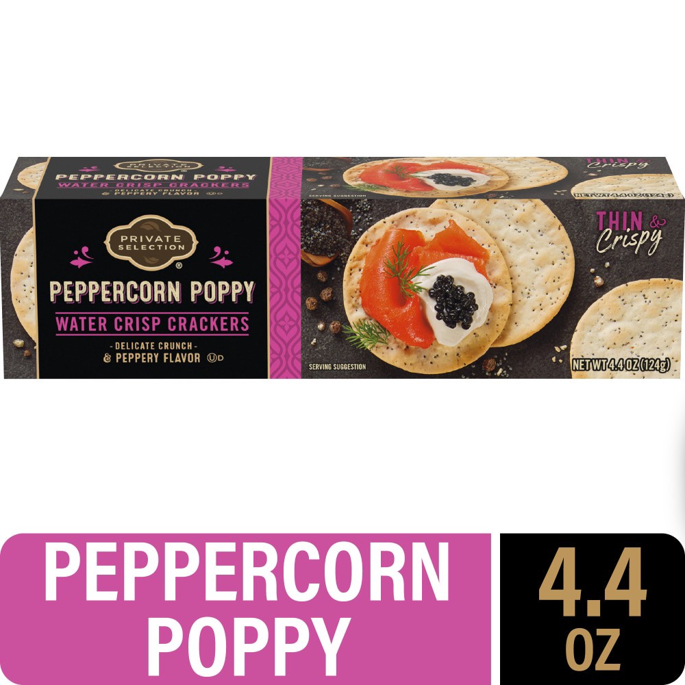 slide 1 of 13, Private Selection Peppercorn Poppy Water Crisp Crackers, 4.4 oz