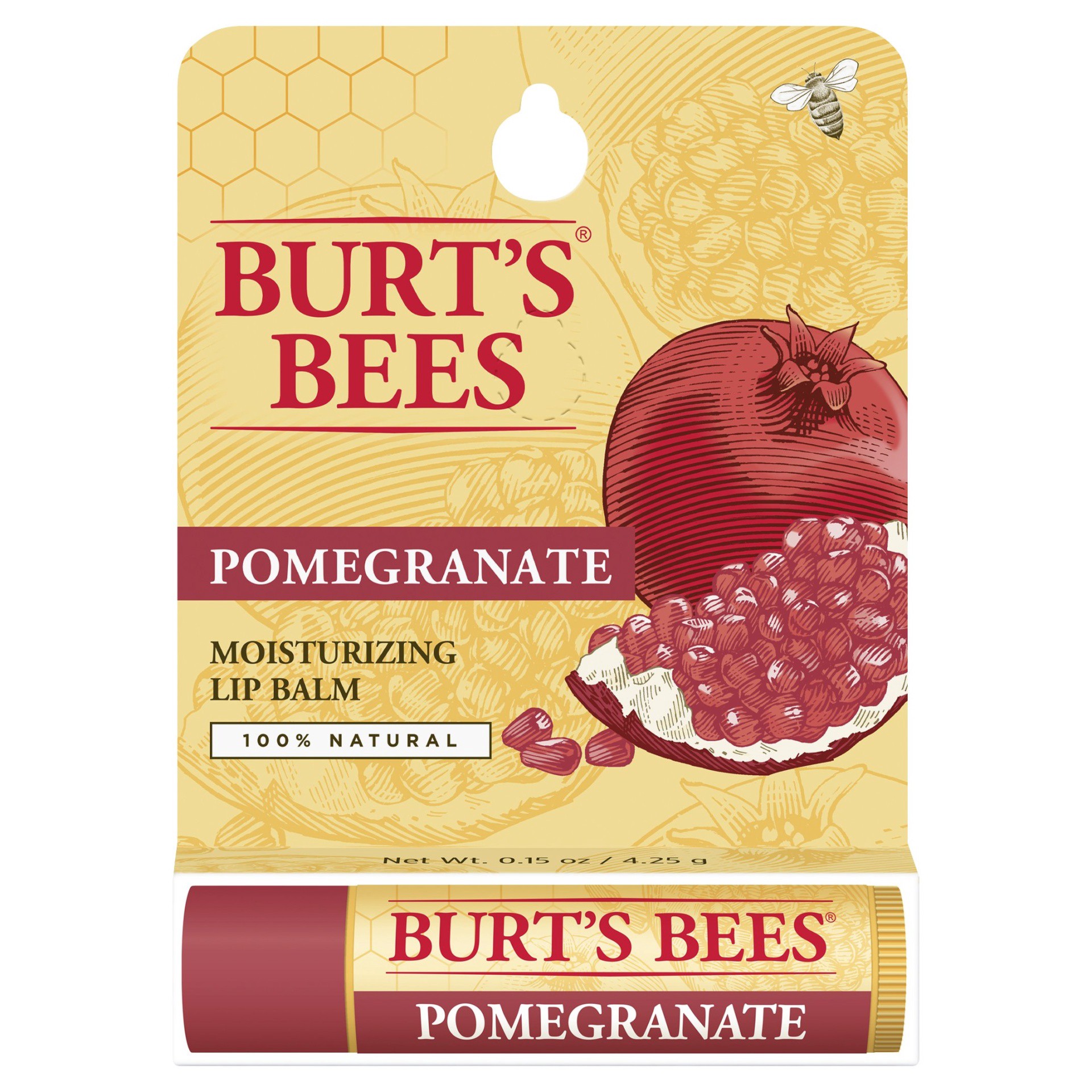 slide 1 of 19, Burt's Bees 100% Natural Lip Balm - Pomegranate, Beeswax & Fruit Extracts, 1 ct