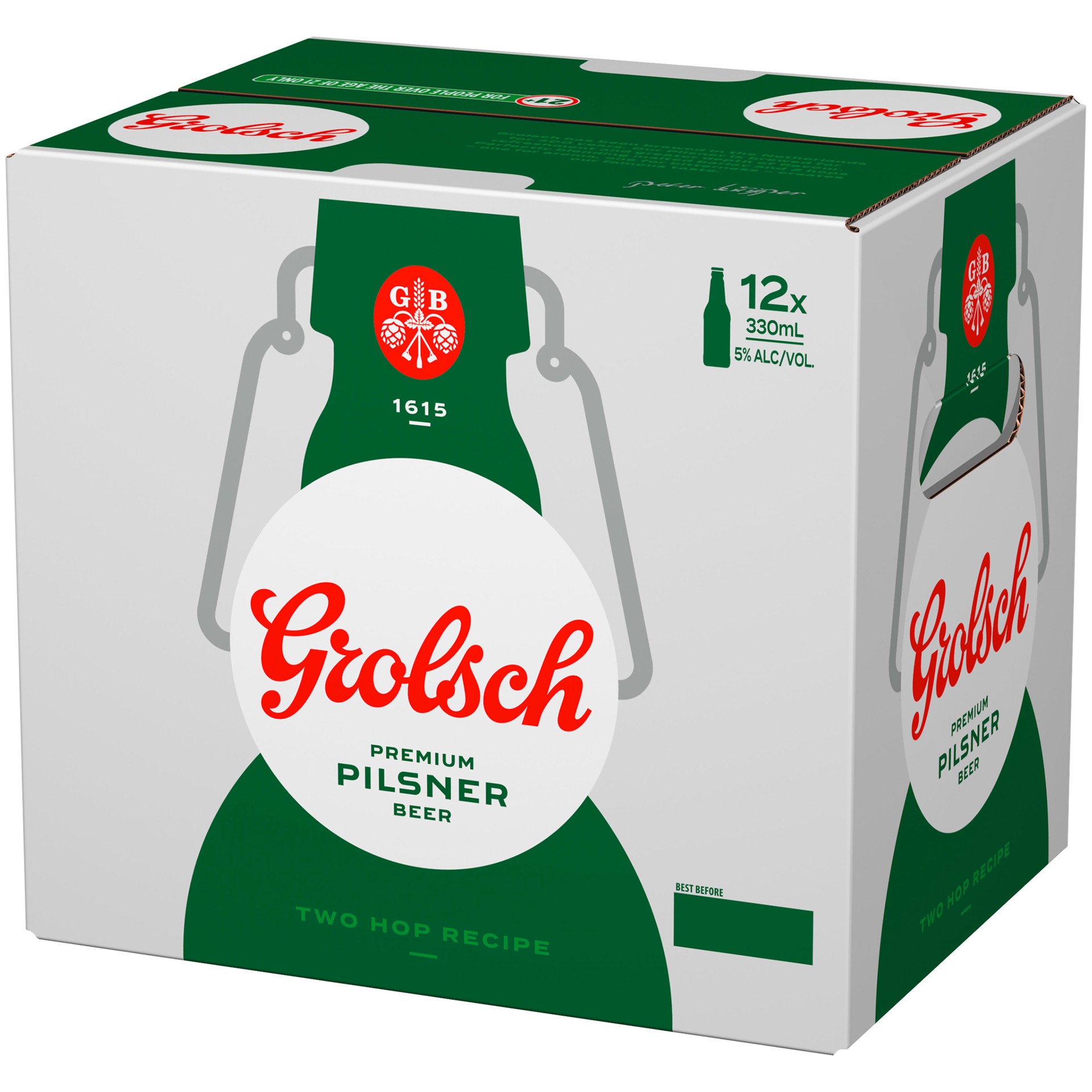 slide 2 of 3, Grolsch Premium Lager Grolsch Premium Pilsner Beer, 12 Pack, 12 fl. oz. Bottles, 5% ABV, 330 ml