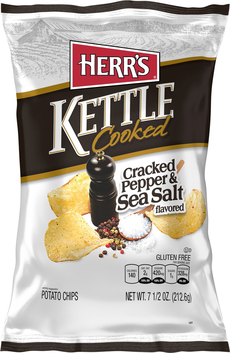 slide 8 of 14, Herr's Kettle Cooked Cracked Pepper & Sea Salt Flavored Potato Chips 7.5 oz, 7.5 oz