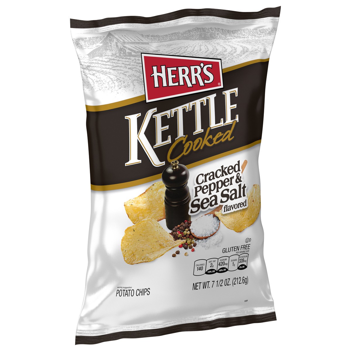 slide 2 of 14, Herr's Kettle Cooked Cracked Pepper & Sea Salt Flavored Potato Chips 7.5 oz, 7.5 oz