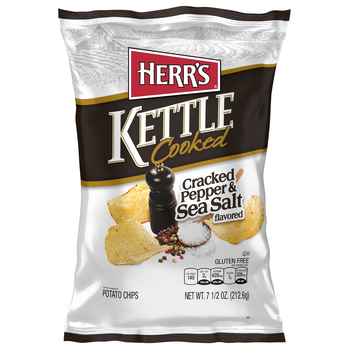 slide 3 of 14, Herr's Kettle Cooked Cracked Pepper & Sea Salt Flavored Potato Chips 7.5 oz, 7.5 oz