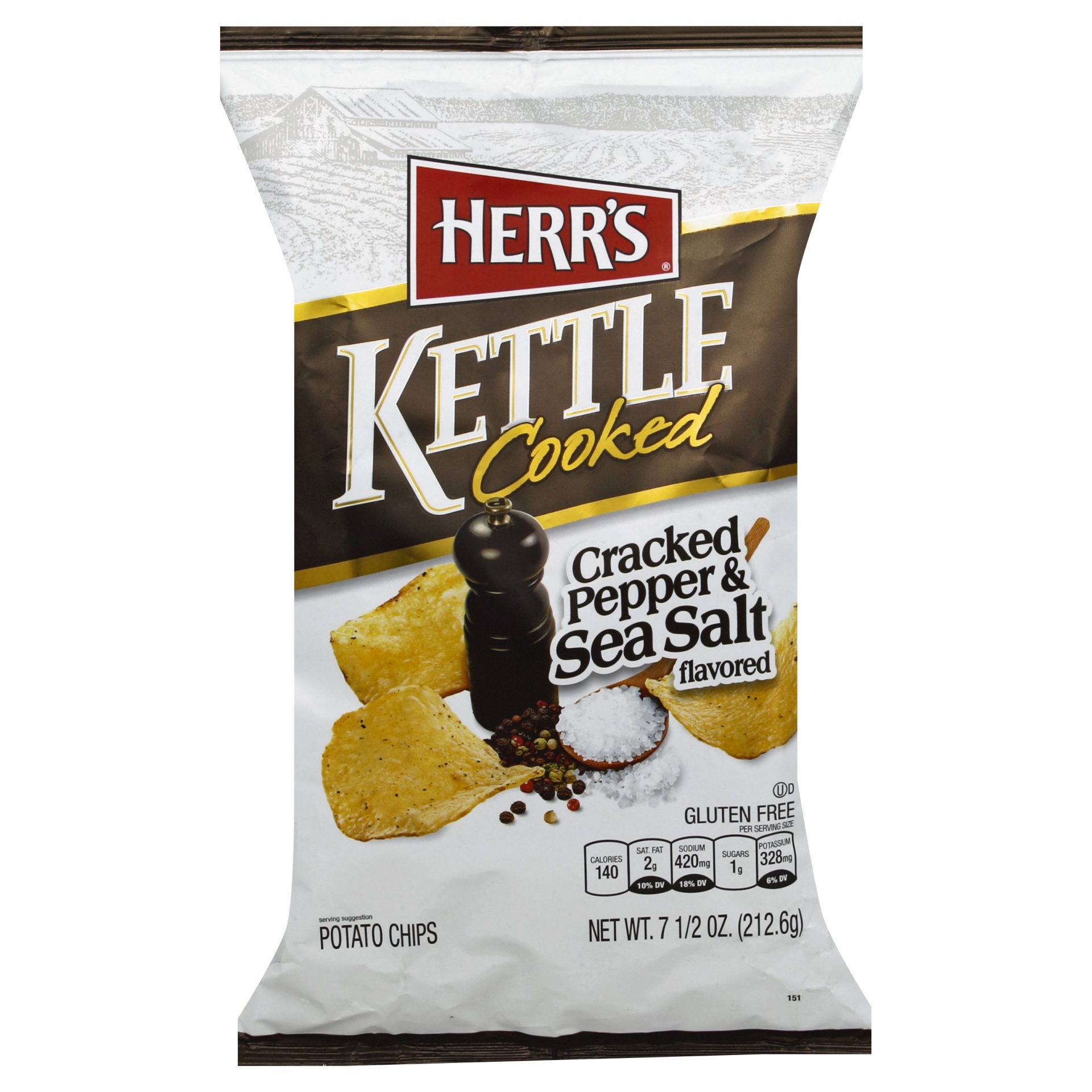 Herr's Kettle Cooked Cracked Pepper and Sea Salt Flavored Potato Chips