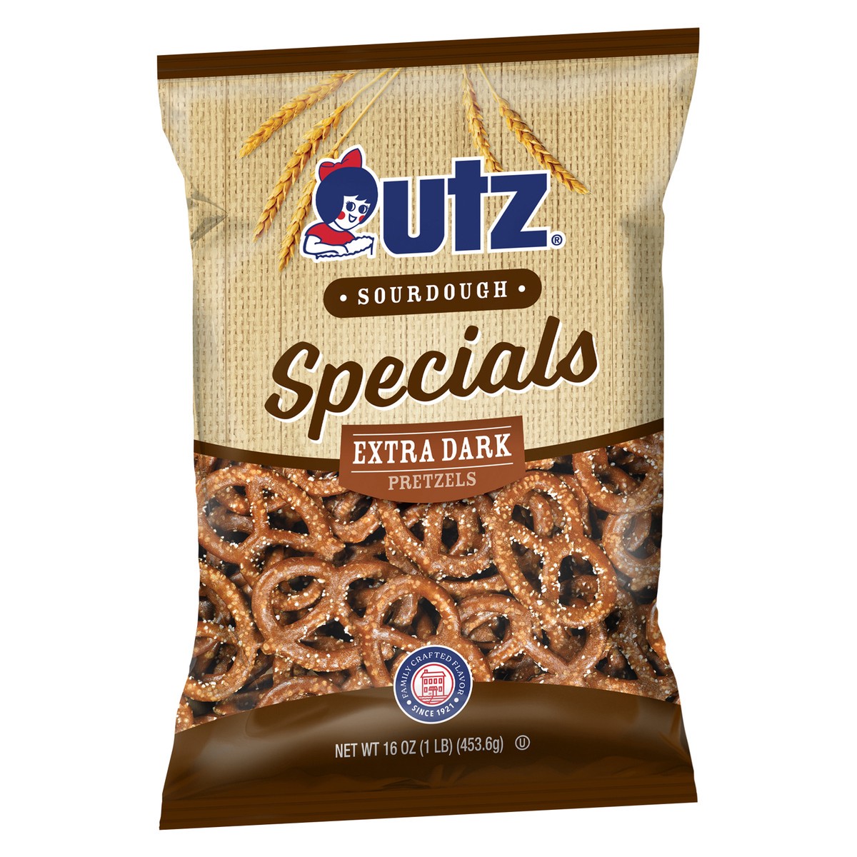 slide 2 of 8, Utz 16 oz Utz Sourdough Specials Extra Dark Pretzels, 16 oz