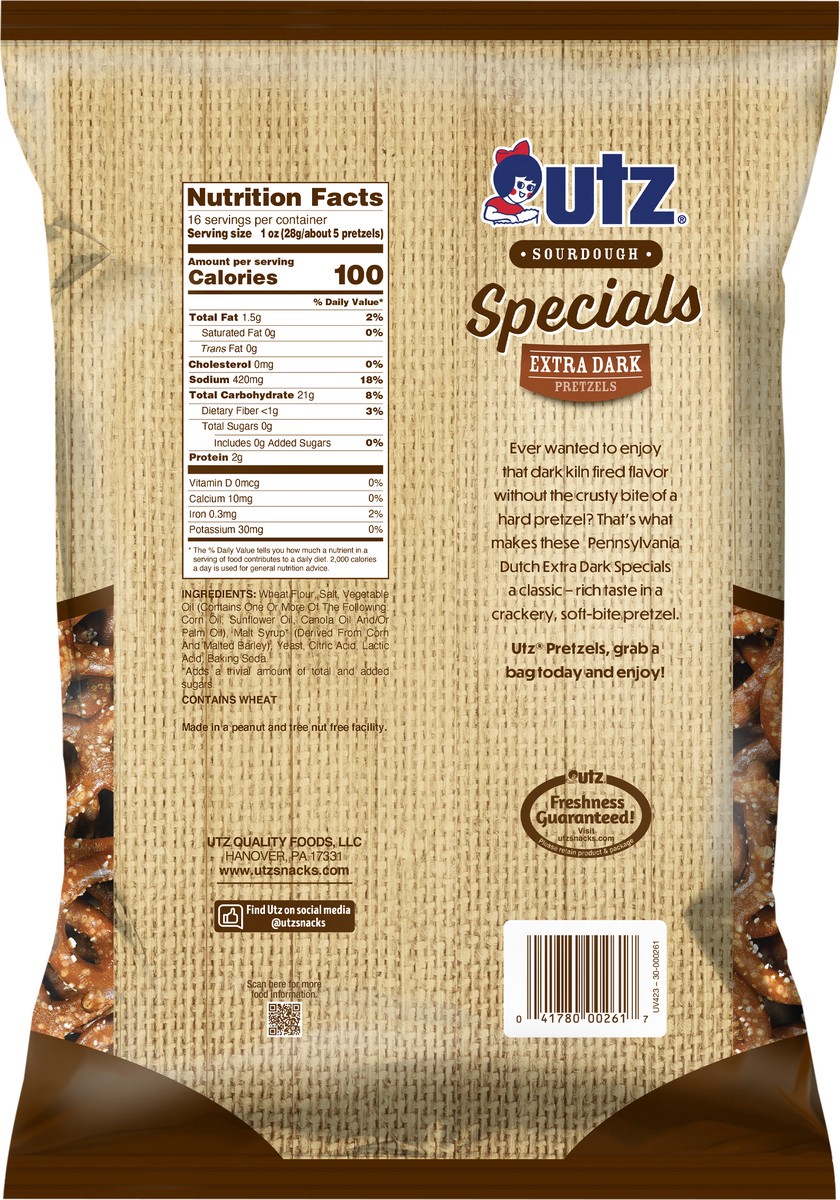 slide 3 of 8, Utz 16 oz Utz Sourdough Specials Extra Dark Pretzels, 16 oz