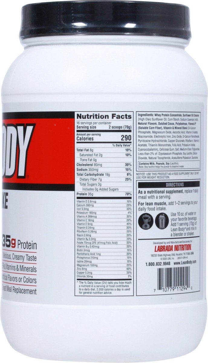 slide 6 of 9, Lean Body Chocolate Peanut Butter Protein Shake 2.47 lb, 2.47 lb