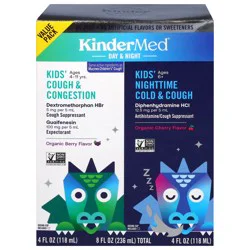 KinderMed Kids Day & Night Organic Berry Flavor/Organic Cherry Flavor Cough & Congestion/Cold & Cough Value Pack - 2 x 4 fl oz