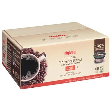 slide 1 of 1, Hy-Vee Sunrise Morning Blend Light Roast 100% Arabica Coffee Single Serve Pods - 48 ct, 48 ct