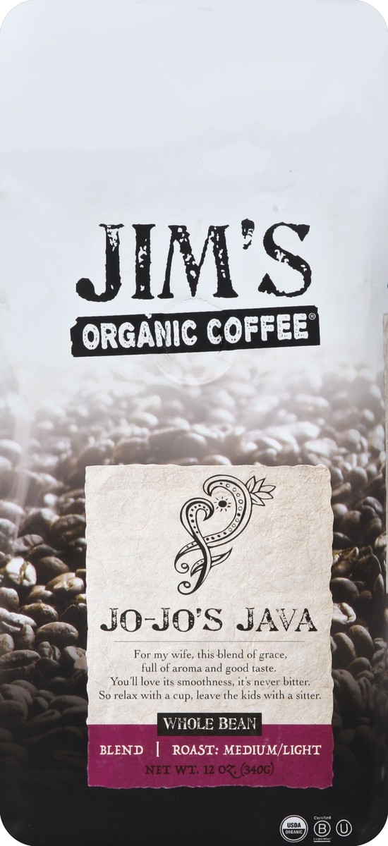 slide 1 of 5, Jim's Organic Coffee Jo Jo's Java Whole Bean Coffee - 12 oz, 12 oz