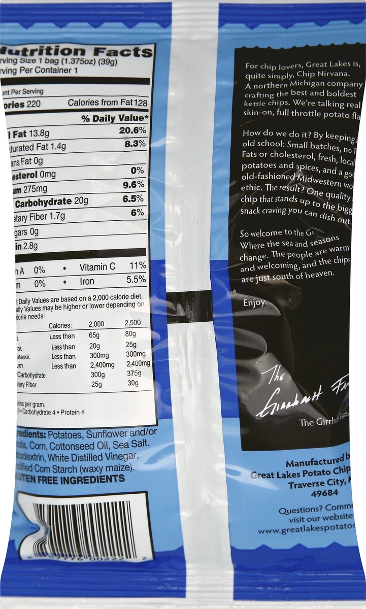 slide 3 of 6, Great Lakes Potato Chip Sea Salt & Vinegar Kettle Cooked Potato Chips, 1.375 oz