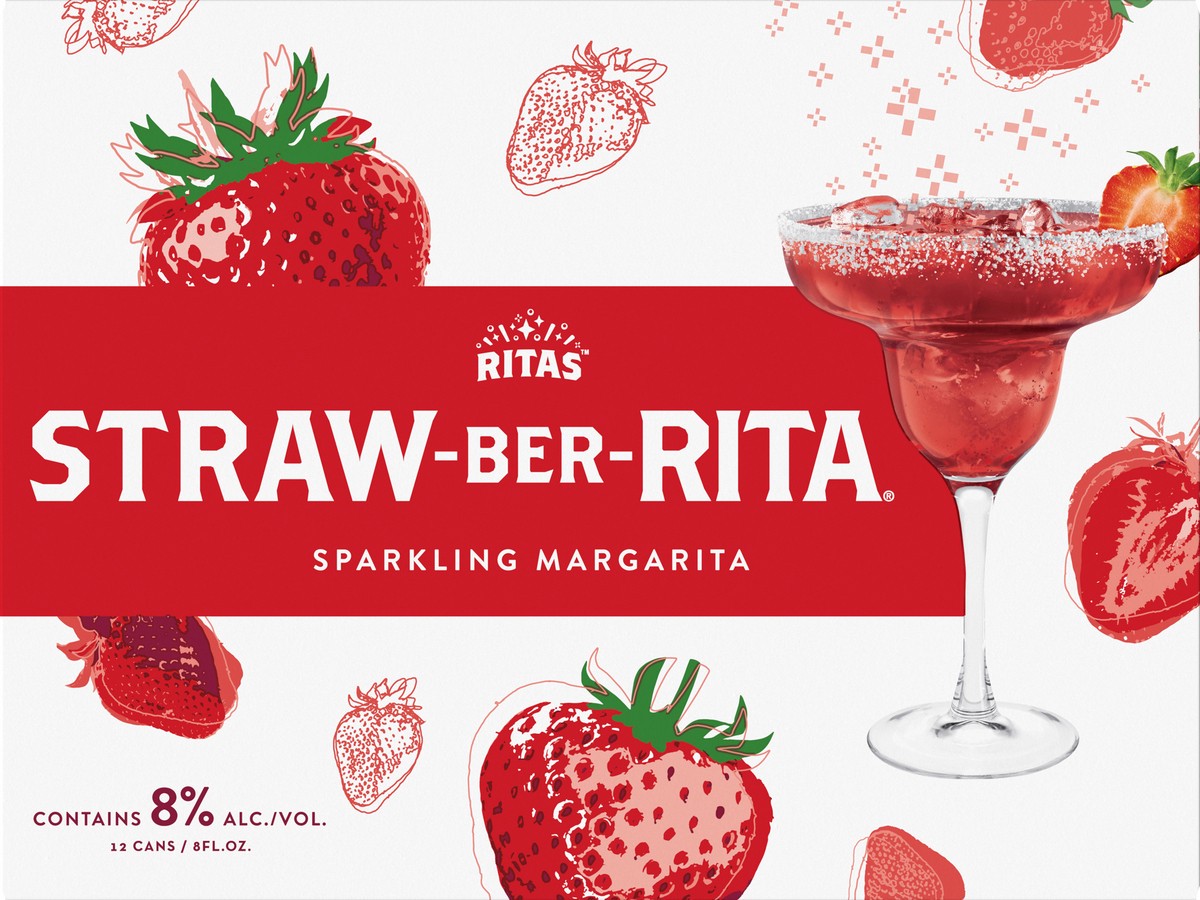 slide 1 of 8, Ritas Straw-Ber-Rita Strawberry Malt Beverage, 12 Pack 8 fl. oz. Cans, 8.0% Alc./Vol., 12 ct; 8 oz