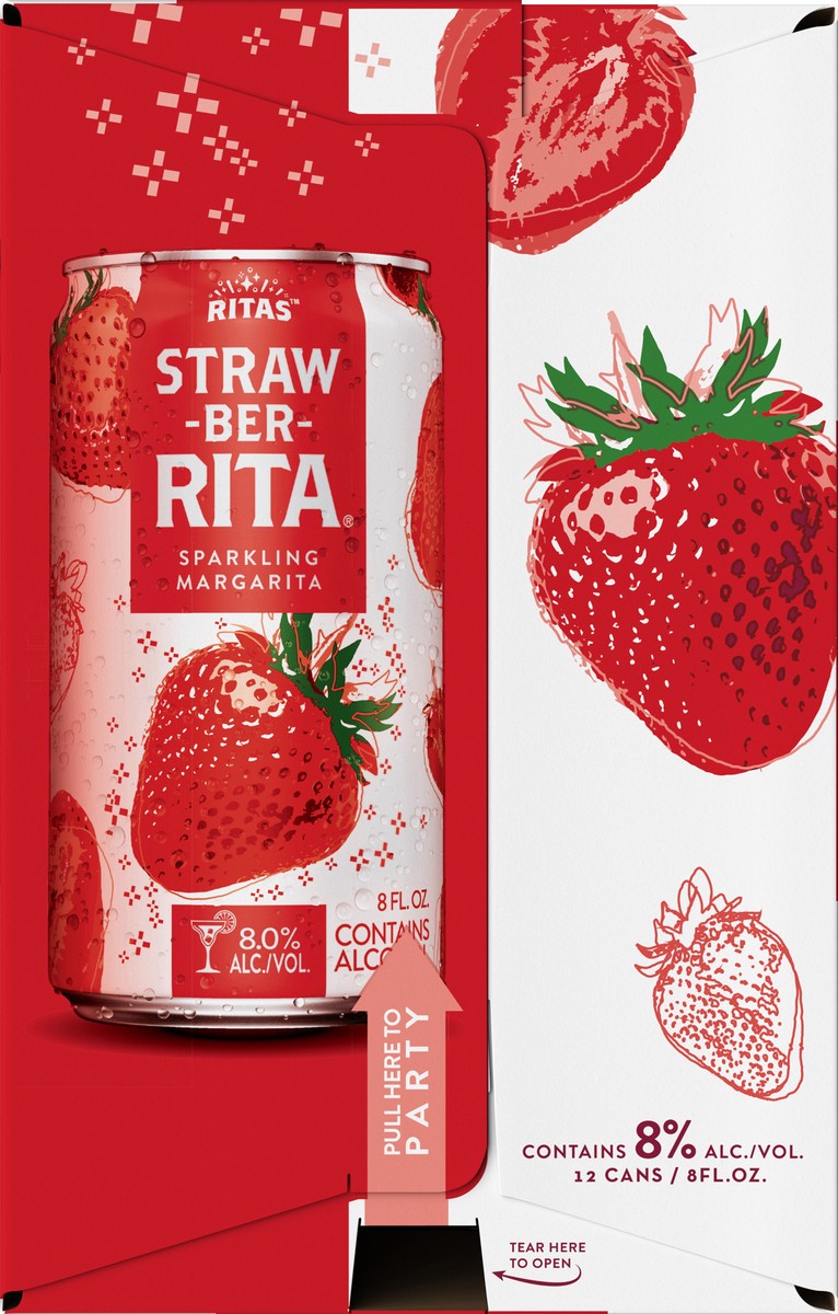 slide 3 of 8, Ritas Straw-Ber-Rita Strawberry Malt Beverage, 12 Pack 8 fl. oz. Cans, 8.0% Alc./Vol., 12 ct; 8 oz