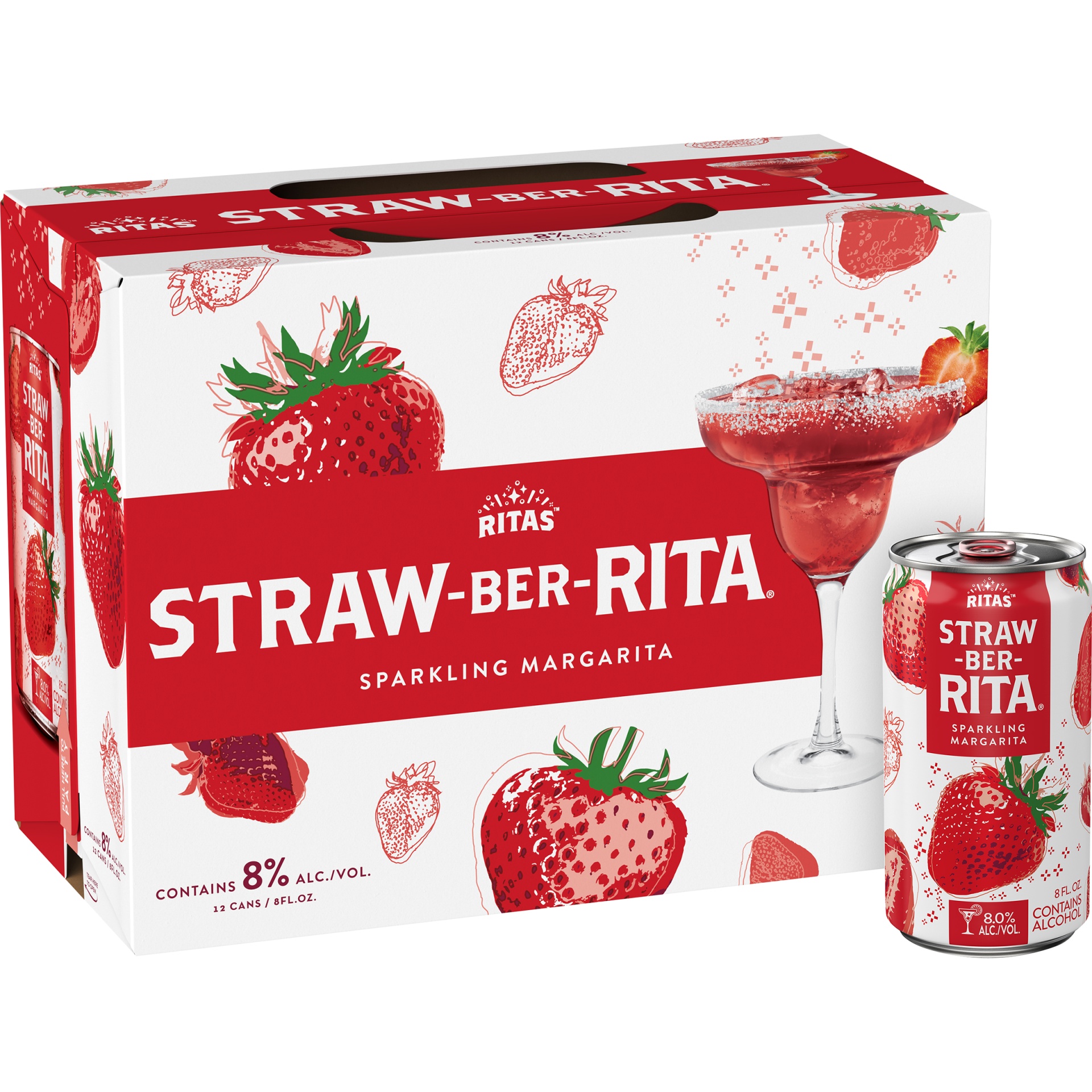 slide 1 of 1, Ritas Straw-Ber-Rita Strawberry Malt Beverage, 8.0% Alc./Vol., 8% ABV, 12 ct; 8 oz
