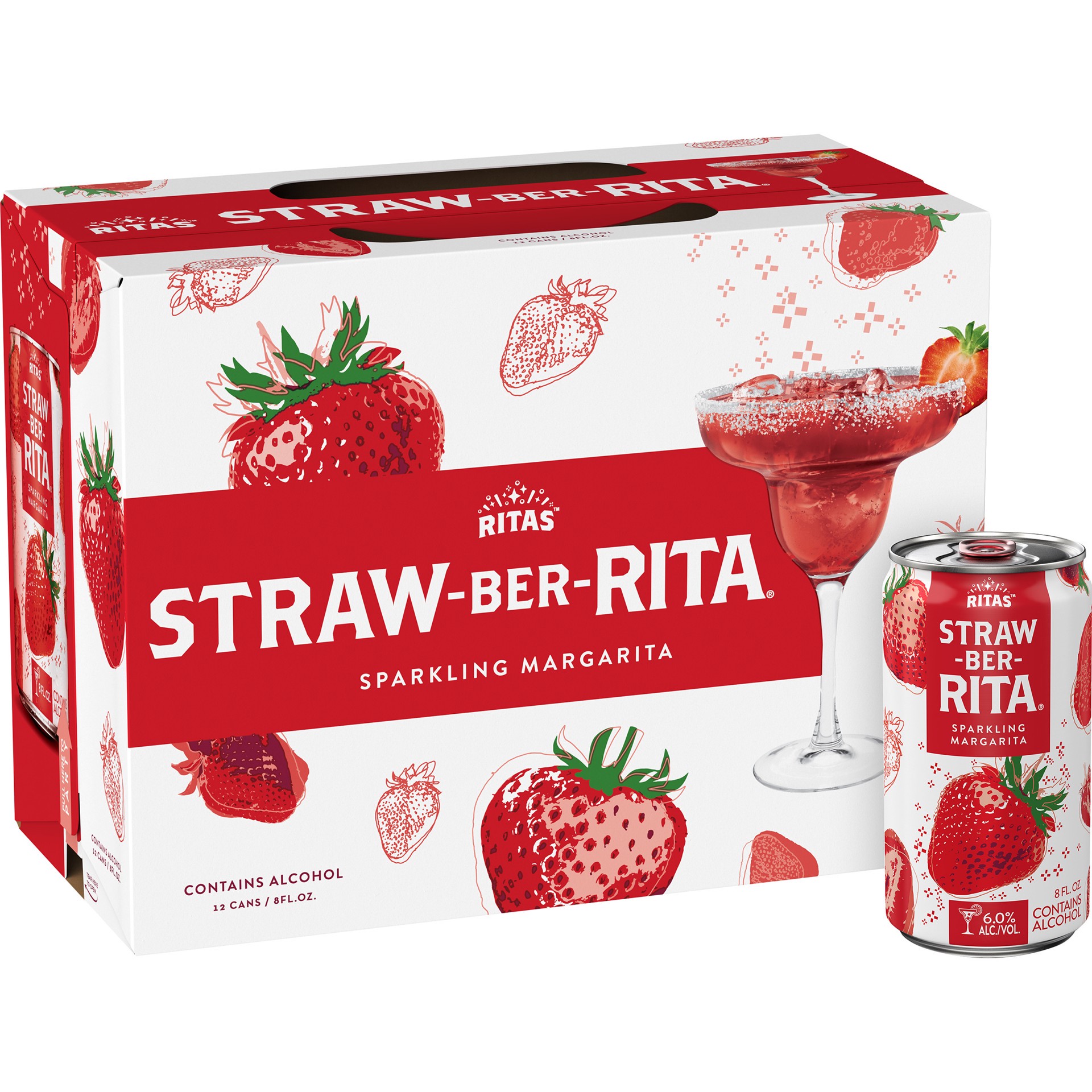 slide 1 of 8, Ritas Straw-Ber-Rita Strawberry Malt Beverage, 12 Pack 8 fl. oz. Cans, 8.0% Alc./Vol., 12 ct; 8 oz