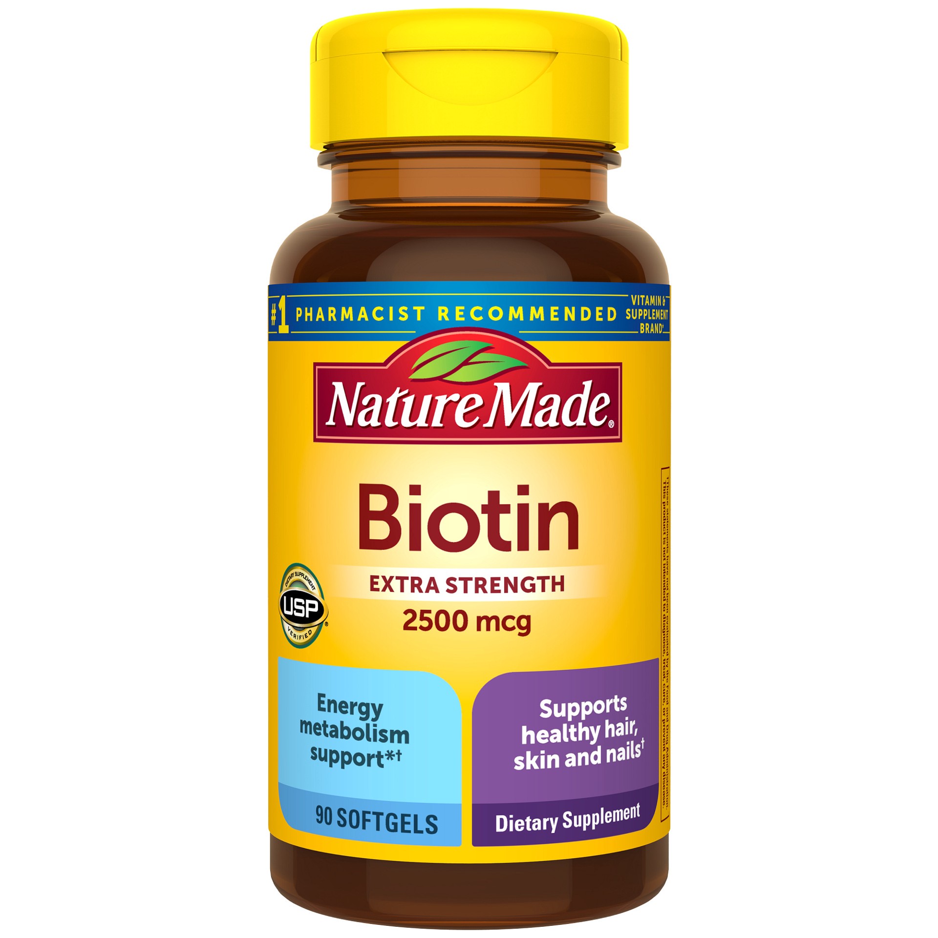 slide 1 of 1, Nature Made Extra Strength Biotin 2500 mcg, Dietary Supplement For Healthy Hair, Skin & Nail Support, 90 Softgels, 90 Day Supply, 90 ct