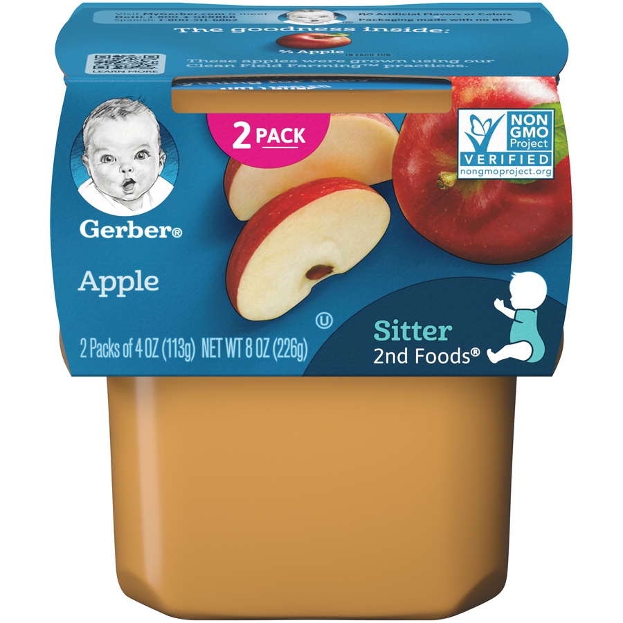 slide 1 of 8, Gerber 2nd NatureSelect Apple Baby Food, 2 ct; 4 oz