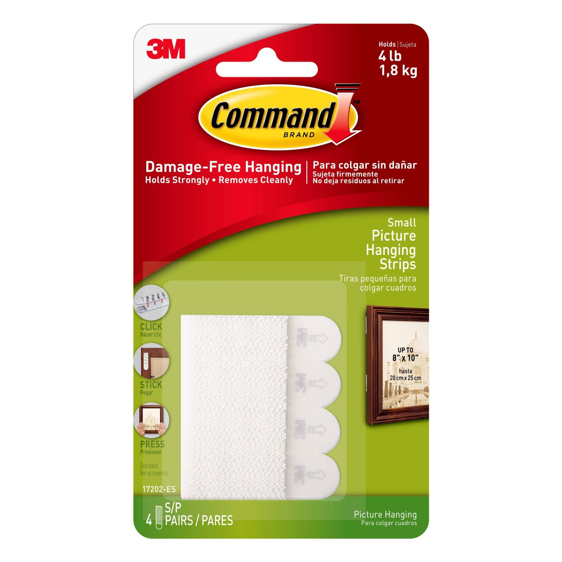 slide 1 of 9, Command Small Picture Hanging Strips, 4 ct