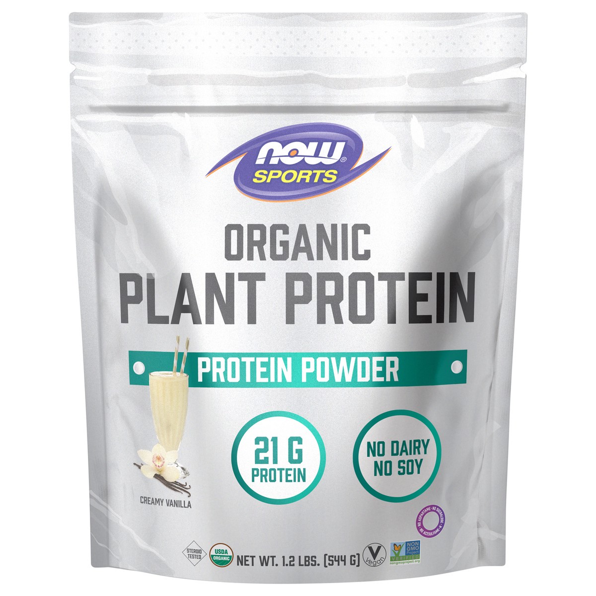 slide 3 of 9, NOW Plant Protein, Organic Creamy Vanilla Powder - 1.2 lbs., 1.2 lb