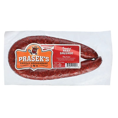 slide 1 of 1, Prasek's Smoked Beef Sausage, 1 lb