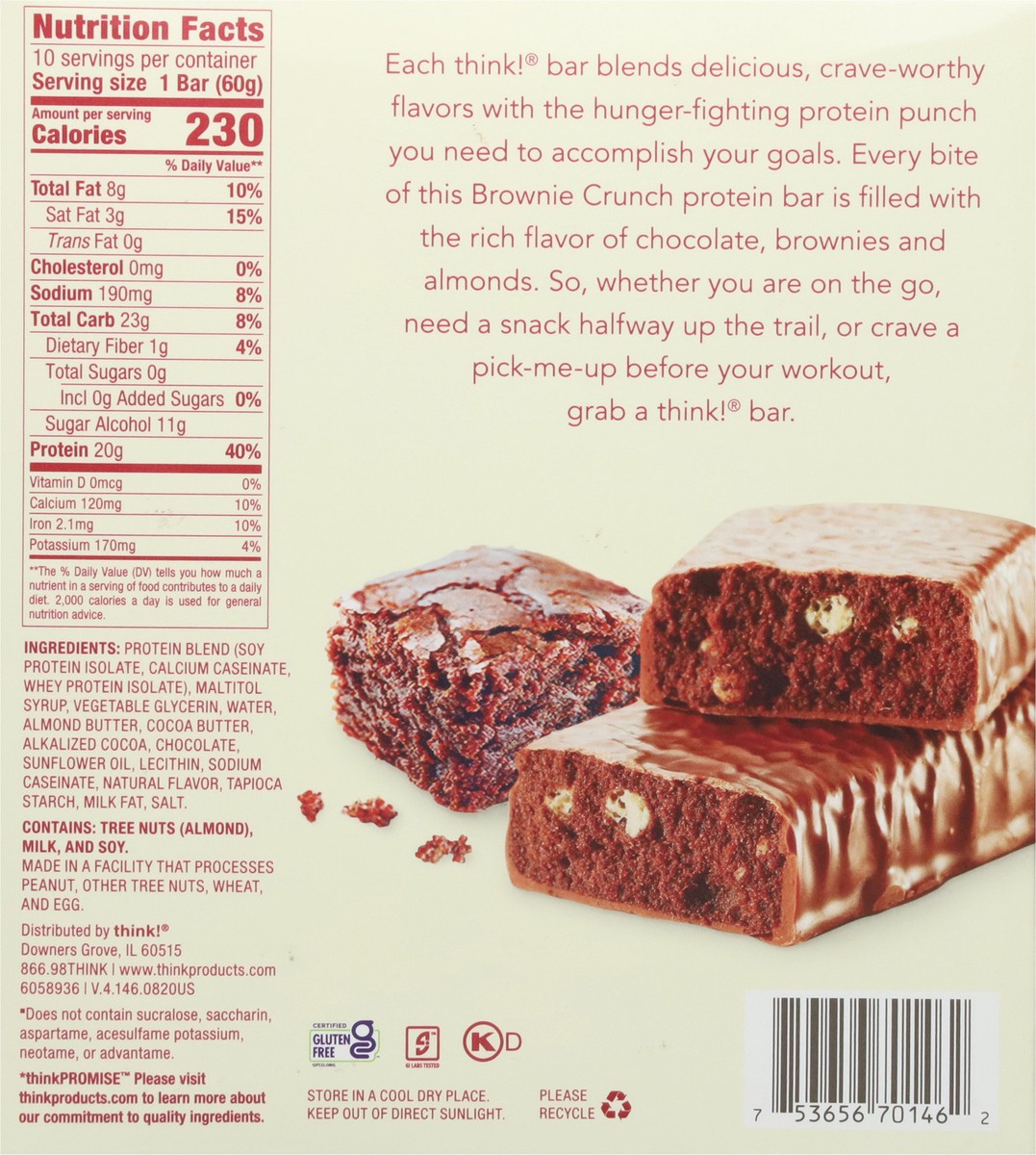 slide 4 of 12, think! Brownie Crunch High Protein Bars 10 - 2.1 oz Bars, 10 ct