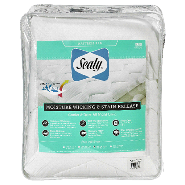 slide 1 of 1, Sealy Moisture Wicking & Stain Release Queen Mattress Pad, Queen Size