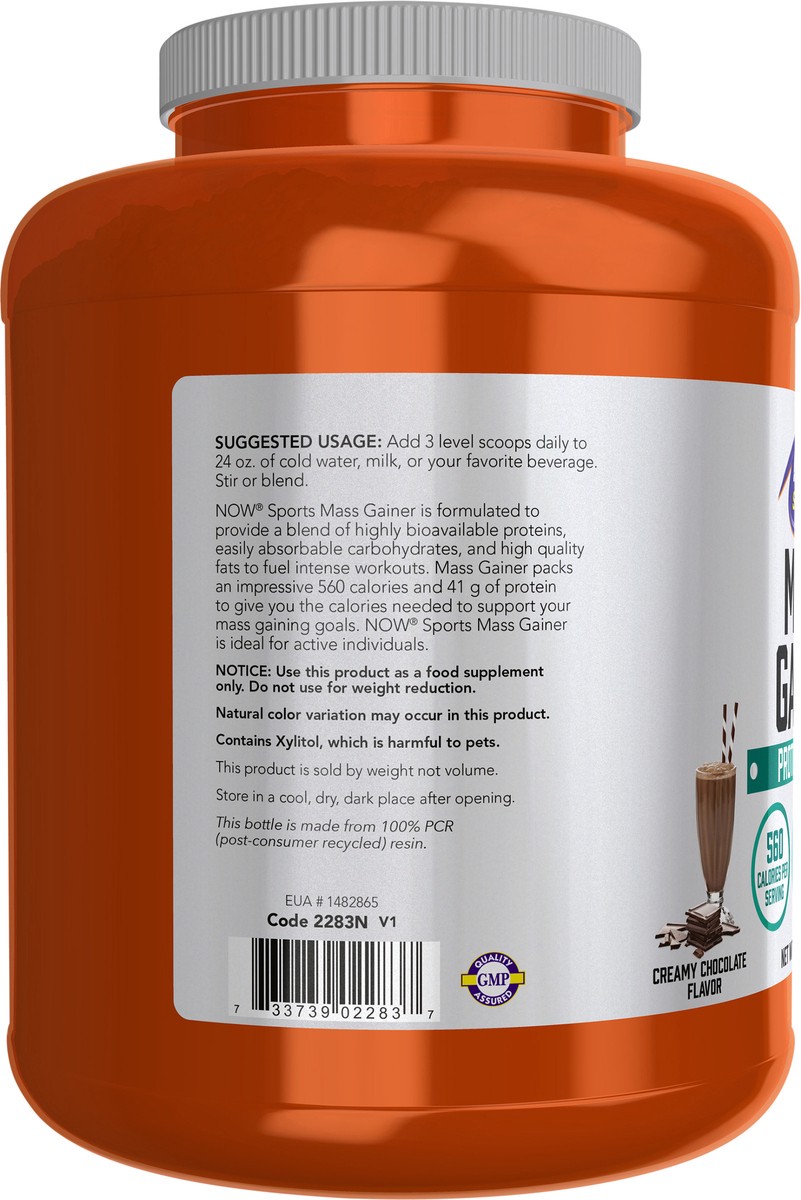 slide 6 of 10, NOW Sports Mass Gainer Protein Powder, Creamy Chocolate Flavor, Pea and Whey Protein Blend, 5.5 lbs., 5.5 lb