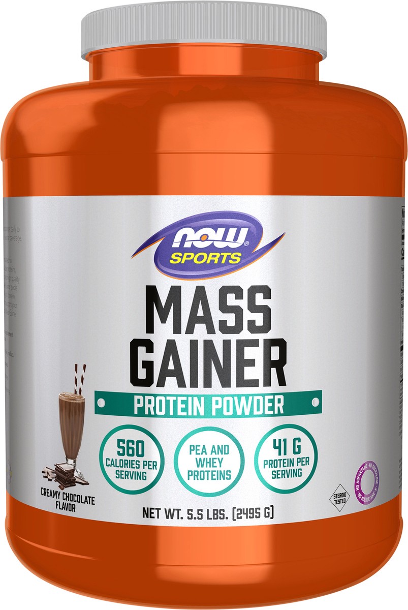 slide 3 of 10, NOW Sports Mass Gainer Protein Powder, Creamy Chocolate Flavor, Pea and Whey Protein Blend, 5.5 lbs., 5.5 lb