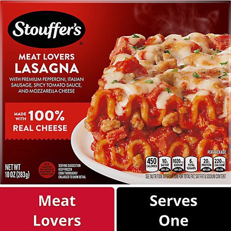slide 1 of 1, Stouffer's Meat Lovers Lasagna Frozen Meal - 10 Oz, 10 oz