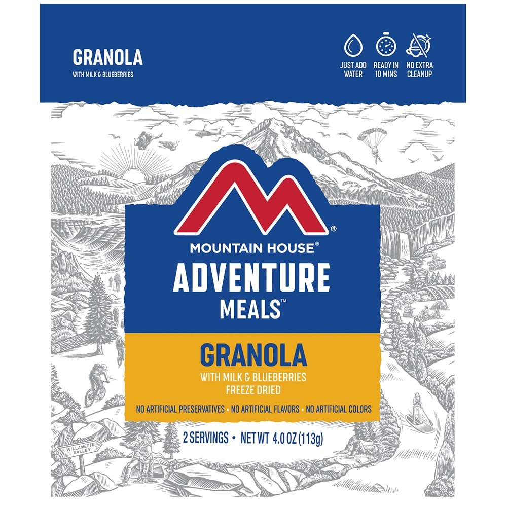 slide 1 of 1, Mountain House Adventure Meals Freeze Dried Camping Meal - Granola With Milk & Blueberries, 4 oz