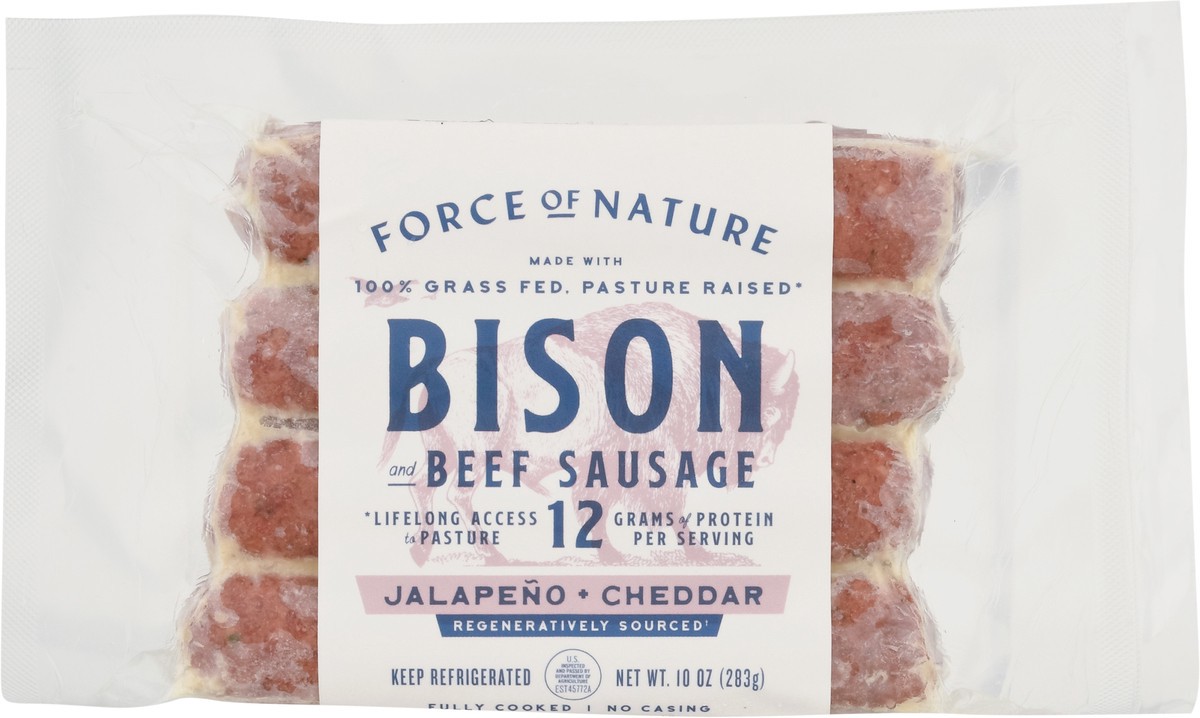 slide 7 of 14, Force of Nature Bison and Beef Link Sausage with Jalapeno + Cheddar, 10 oz