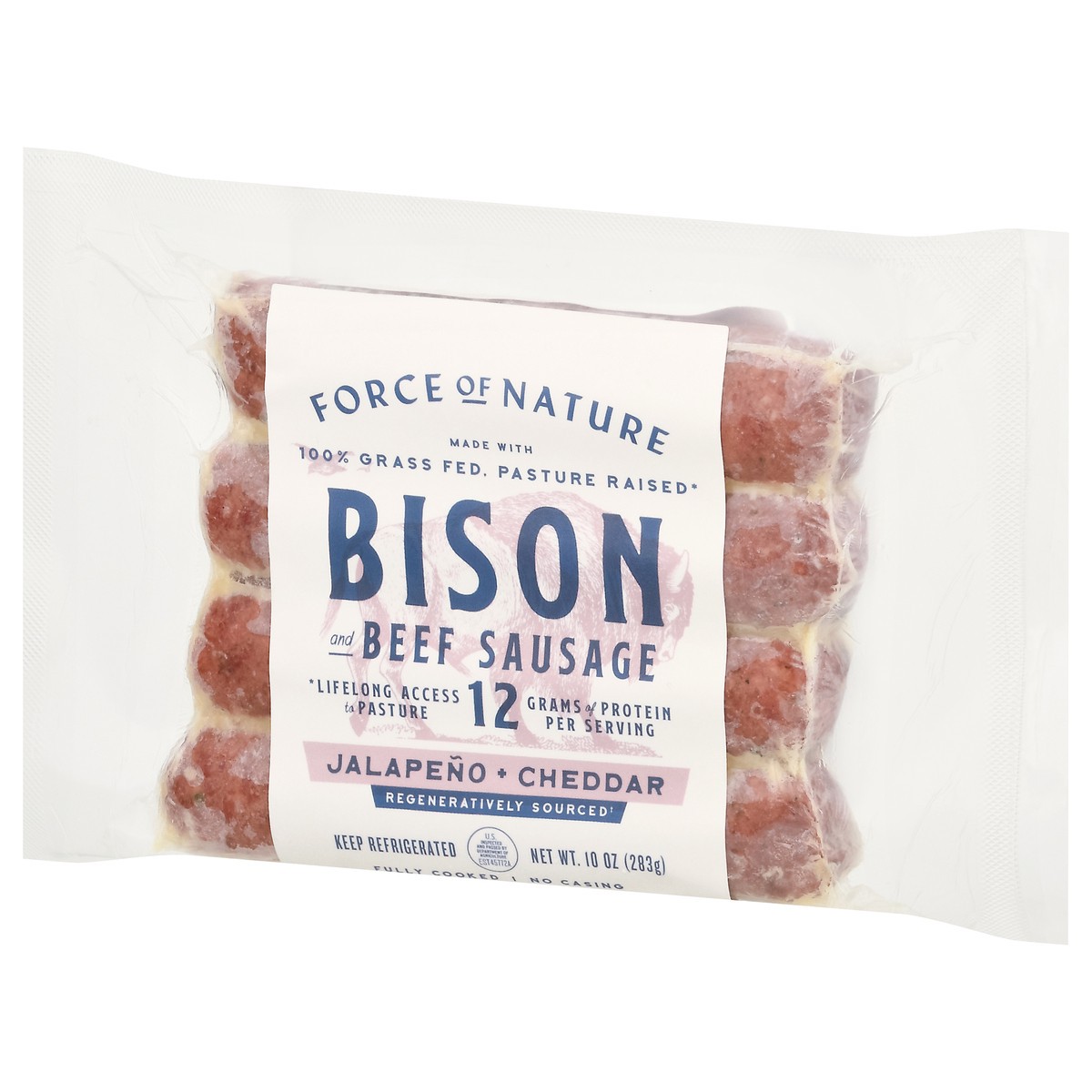 slide 11 of 14, Force of Nature Bison and Beef Link Sausage with Jalapeno + Cheddar, 10 oz