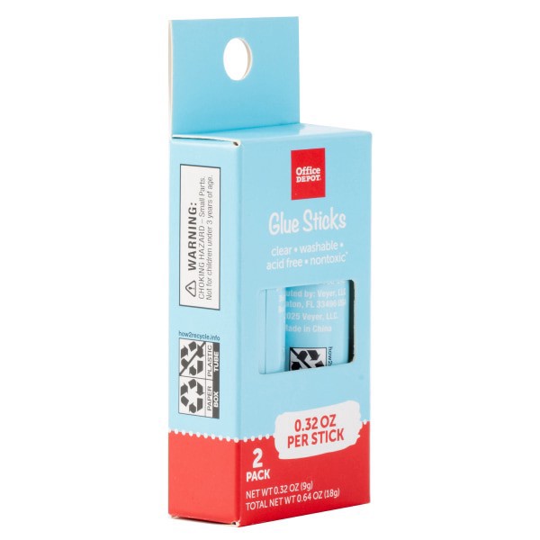 slide 5 of 5, Office Depot® Brand Glue Sticks, 0.32 Oz, Clear, Pack Of 2 Glue Sticks, 2 ct