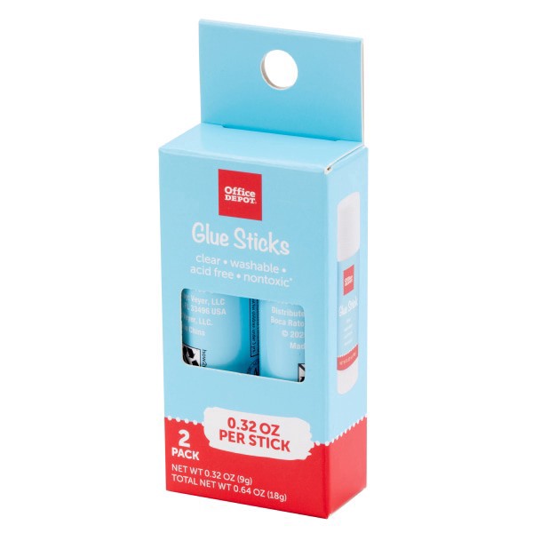 slide 3 of 5, Office Depot® Brand Glue Sticks, 0.32 Oz, Clear, Pack Of 2 Glue Sticks, 2 ct