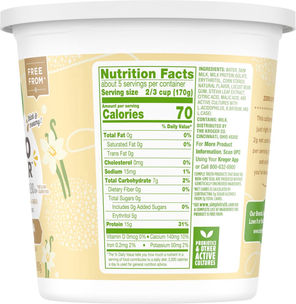 slide 5 of 5, Simple Truth Zero Sugar Lactose Free Vanilla Yogurt, 32 oz