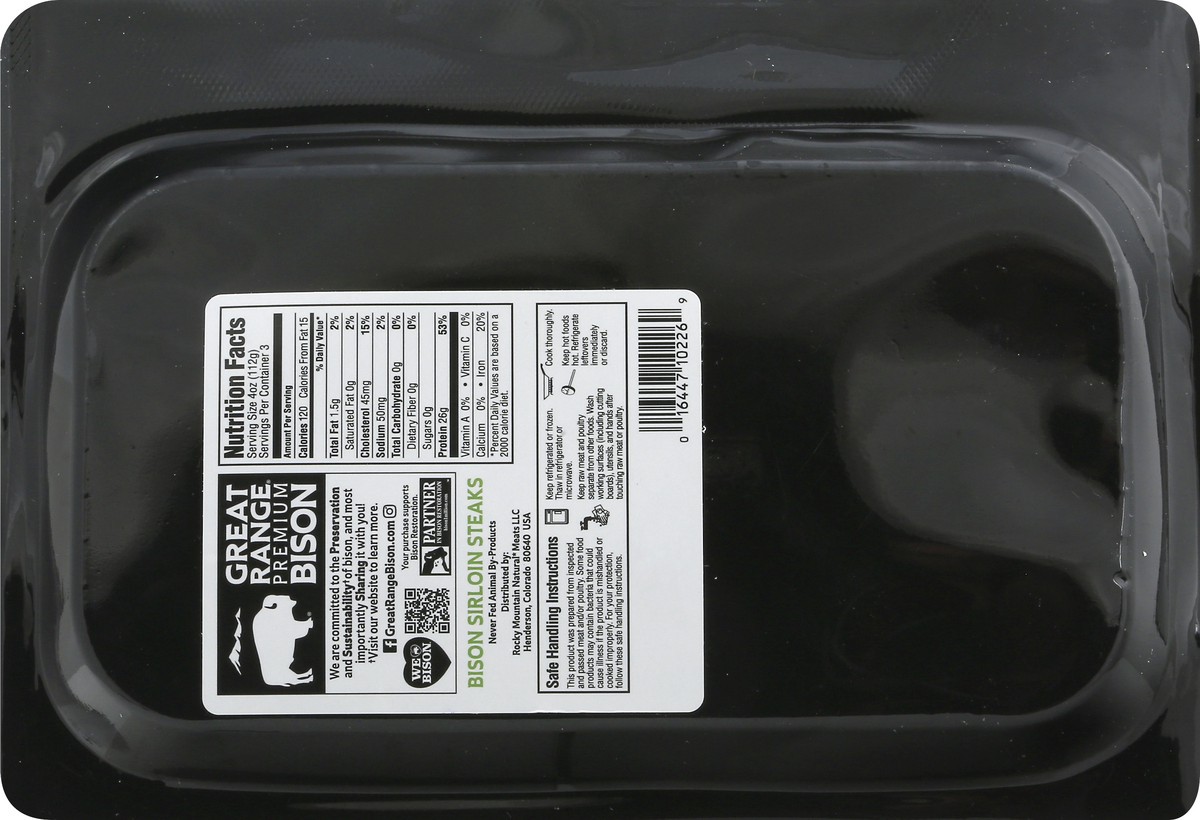 slide 11 of 13, Great Range Premium Sirloin Steaks Bison 12 oz, 12 oz