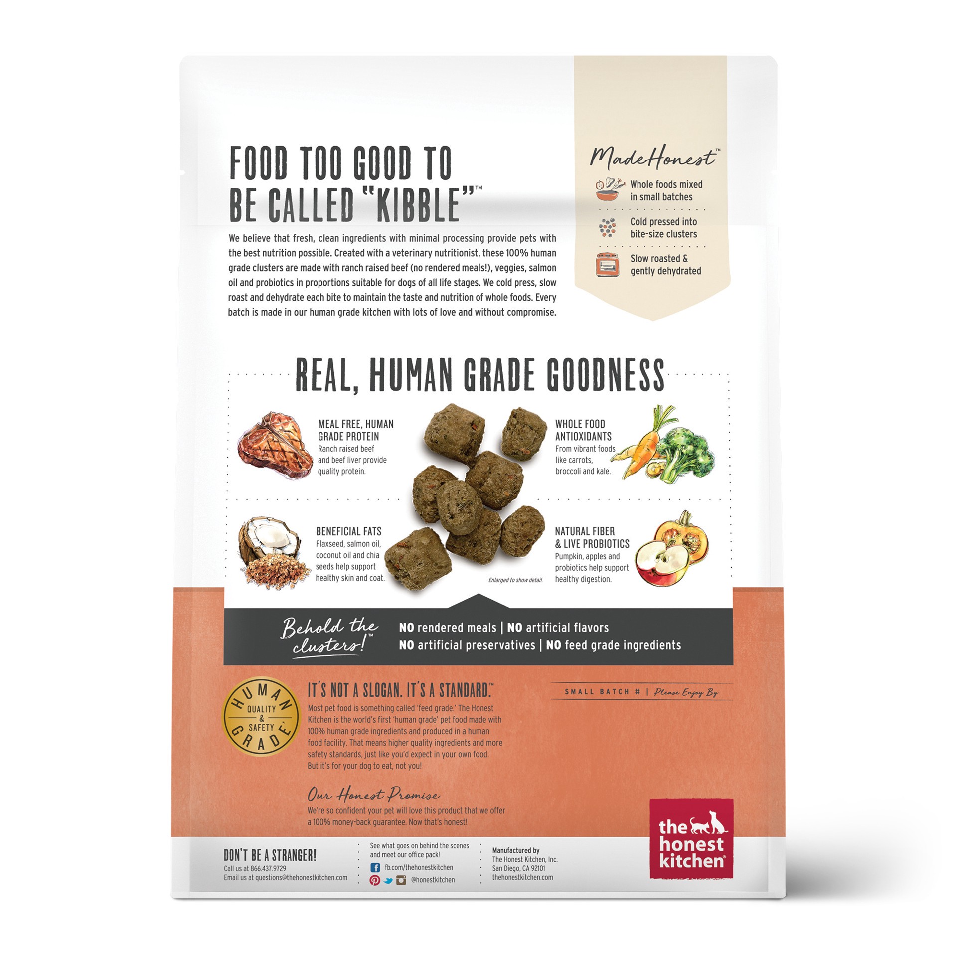 slide 8 of 8, The Honest Kitchen Whole Food Clusters Whole Food Clusters Grain Free Beef Dry Dog Food, 1 lb Trial Pouch, 1 lb